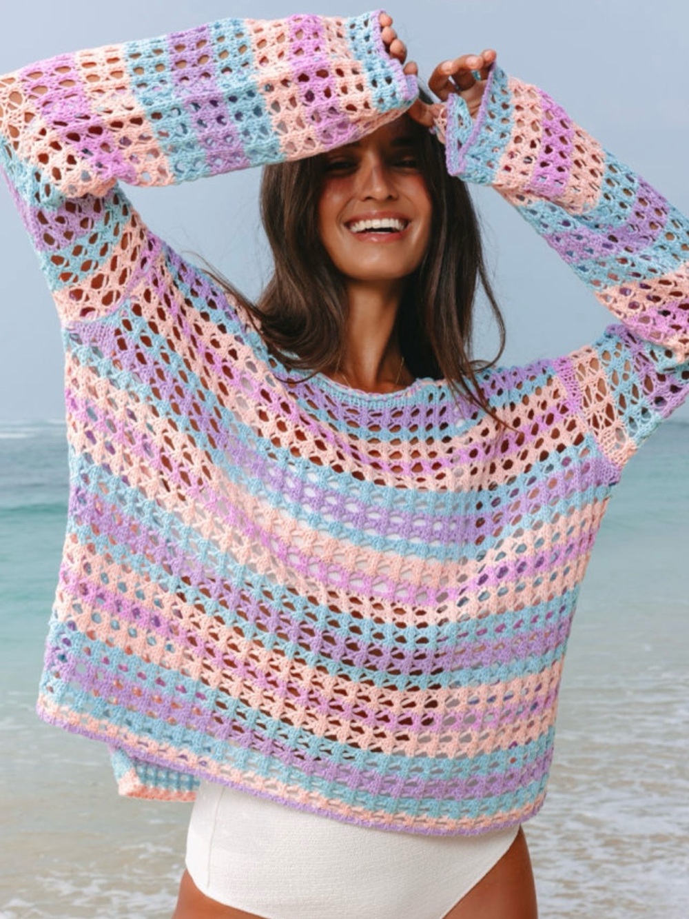 XoXo Pastel Crochet Open-Knit Beach Sweater ✨